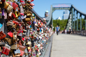 Frankfurt love locks on Eiserner Steg bridge in Germany