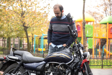 Fototapeta na wymiar man rides his motorcycle