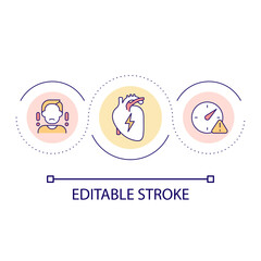 Heart attack prevention loop concept icon. Cardiovascular system disease. Healthcare service abstract idea thin line illustration. Isolated outline drawing. Editable stroke. Arial font used