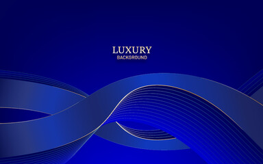 Abstract luxury waves shape with golden lines on blue background