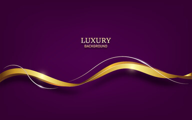 Beautiful 3d golden shiny wave on purple background. Luxury style
