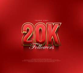 Thank you 20K followers greetings, bold and strong red design for social media posts.
