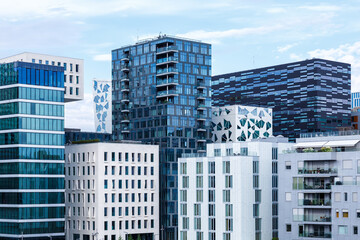 Oslo skyline modern city architecture real estate office buildings at Barcode District in Norway