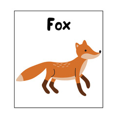 Obraz premium Learning cards for kids. Animals. Fox. Educational worksheets for kids. Preschool activity