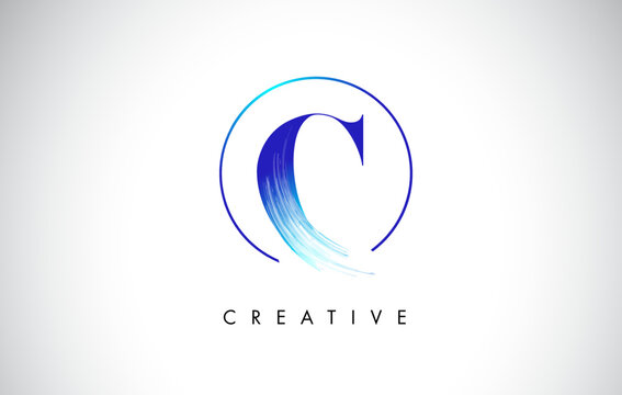 C Brush Stroke Letter Logo Design. Blue Paint Logo Leters Icon.