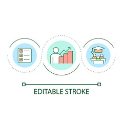 Achievement in education loop concept icon. Student academic progress. Planning tasks abstract idea thin line illustration. Isolated outline drawing. Editable stroke. Arial font used