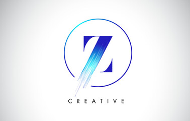 Z Brush Stroke Letter Logo Design. Blue Paint Logo Leters Icon.