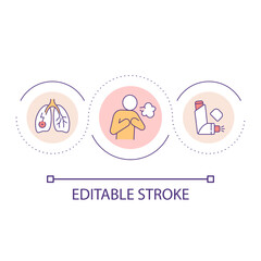 Asthma attack loop concept icon. Respiratory system chronic disease. Breathing problem abstract idea thin line illustration. Isolated outline drawing. Editable stroke. Arial font used
