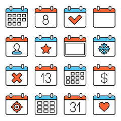 Calendar Icons Set on White Background. Vector