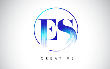 ES Brush Stroke Letter Logo Design. Blue Paint Logo Leters Icon.