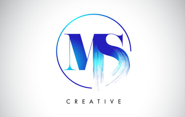 MS Brush Stroke Letter Logo Design. Blue Paint Logo Leters Icon.