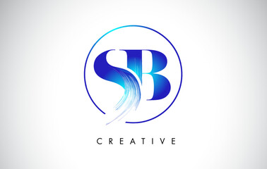 SB Brush Stroke Letter Logo Design. Blue Paint Logo Leters Icon.