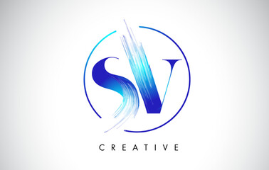 SV Brush Stroke Letter Logo Design. Blue Paint Logo Leters Icon.