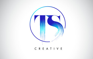 TS Brush Stroke Letter Logo Design. Blue Paint Logo Leters Icon.