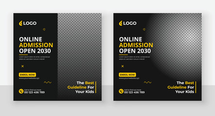 School Admission Social Media Post Design, Back to School Social Media Post Template