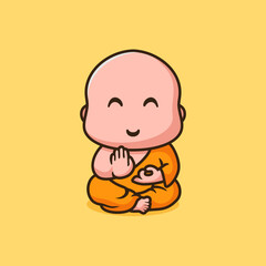 Cute Monk Meditation cartoon mascot logo