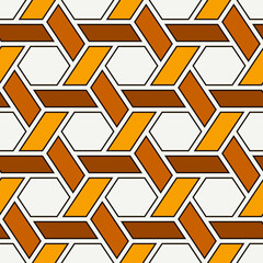 Hexagonal seamless pattern. Mosaic tiles. Honeycomb surface print. Wicker background. Flooring image. Vector ornament. Digital paper. Geometric abstract. Geometrical wallpaper.