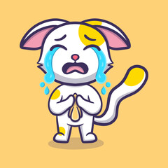 cute cat is crying cartoon vector icon illustration