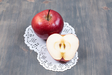 Delicious fresh apples on marble background
