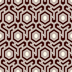 Honeycomb seamless pattern. Hexagon mosaic tiles ornament. Ethnic surface print. Repeated geometric figures background. Ornamental wallpaper. Modern geo design digital paper. Vector abstract