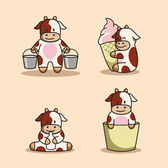 Vector Illustration of Cute Cows and Dairy Delights.  Suitable for logo and mascot