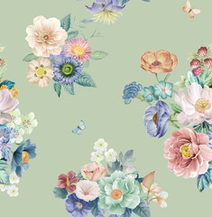 Classic Popular Flower Seamless pattern background.Perfect for wallpaper, fabric design, wrapping paper, surface textures, digital paper.