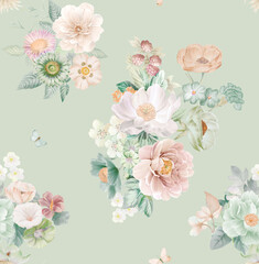 Classic Popular Flower Seamless pattern background.Perfect for wallpaper, fabric design, wrapping paper, surface textures, digital paper.