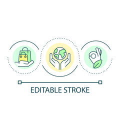 Eco friendly shopping loop concept icon. Sustainable business. Retail. Nature conservation abstract idea thin line illustration. Isolated outline drawing. Editable stroke. Arial font used