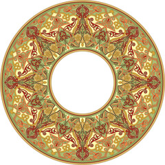 Vector colored round oriental ornament. Arabic patterned circle of Iran, Iraq, Turkey, Syria. Persian frame, border.