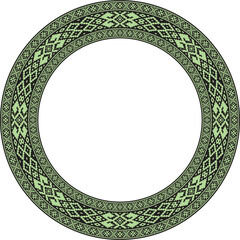 Vector round color Belarusian national ornament. Ethnic green circle border, Slavic peoples frame.