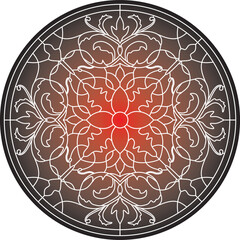Vector classic colored round ornament. Red pattern in a circle. Drawing of Greece and Ancient Rome. Flower drawing.