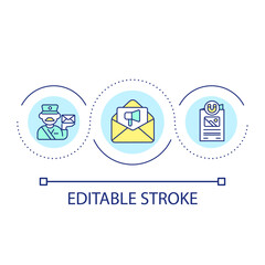 Sending advertising letters loop concept icon. Promote products by mail. Direct marketing method abstract idea thin line illustration. Isolated outline drawing. Editable stroke. Arial font used