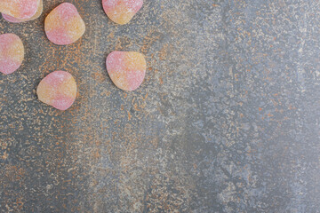 Fruit jelly pink and yellow candy hearts