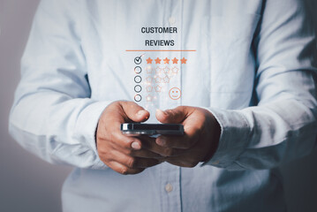 Woman using smart phone for Customer Experience dissatisfied Concept, Client with Sadness Emotion on smartphone screen, Bad review, bad service dislike bad quality, low rating, social media not good.