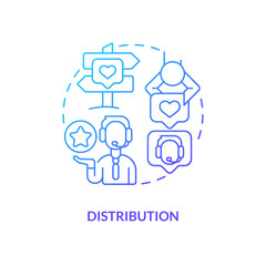 Distribution blue gradient concept icon. Collecting customers contacts. Leads management process abstract idea thin line illustration. Isolated outline drawing. Myriad Pro-Bold font used
