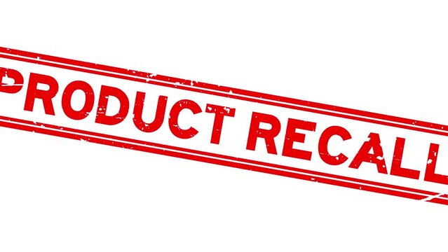 Grunge red product recall word square rubber seal stamp zoom on white background