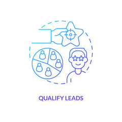 Qualify leads blue gradient concept icon. Separates buyers with offers. Conversion process abstract idea thin line illustration. Isolated outline drawing. Myriad Pro-Bold font used