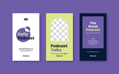 Modern minimalist podcast social media story set. Music and podcast promotion post banner.