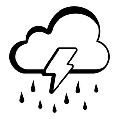 showery and cloudy Sign Vector Icon Design, Autumn or Fall activities Symbol, Dry weather Sign, Temperate climates Elements Stock illustration, Rain Cloud With Lightning Bolt Concept