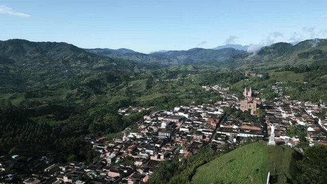 Jerico Antioquia department medellin Colombia town in mountains coffee valley with cathedral old church and Latin American vibes