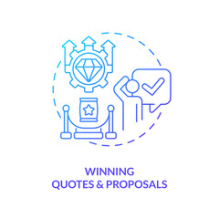 Winning quotes and proposals blue gradient concept icon. Business success. Leads conversion process abstract idea thin line illustration. Isolated outline drawing. Myriad Pro-Bold font used