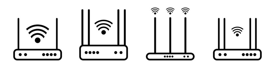 Modem with wifi signal line icon for apps and websites. Wireless router. Vector isolated on white background.