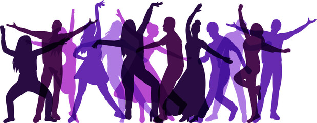 dancing people disco silhouette on white background