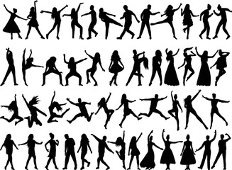 set of dancing people silhouette on white background isolated vector