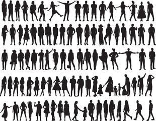 set of people silhouette on white background isolated vector