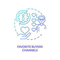 Favorite buyers channels blue gradient concept icon. Connection ways. Sales prospecting technique abstract idea thin line illustration. Isolated outline drawing. Myriad Pro-Bold font used