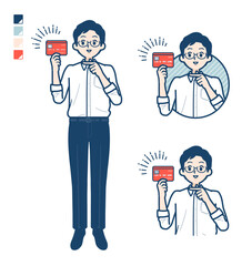 シャツを着た男性がクレジットカードを指差しているイラスト