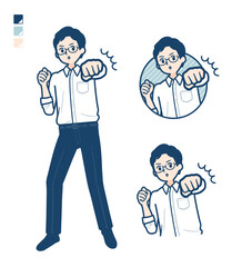 シャツを着た男性が正面にパンチしているイラスト