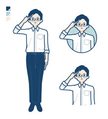 シャツを着た男性が敬礼しているイラスト