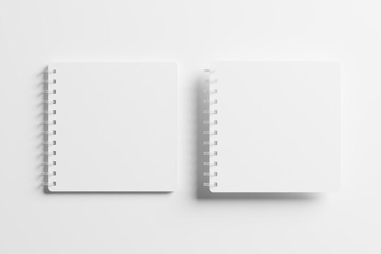 Square Spiral Notebook 3D Rendering White Blank Mockup
